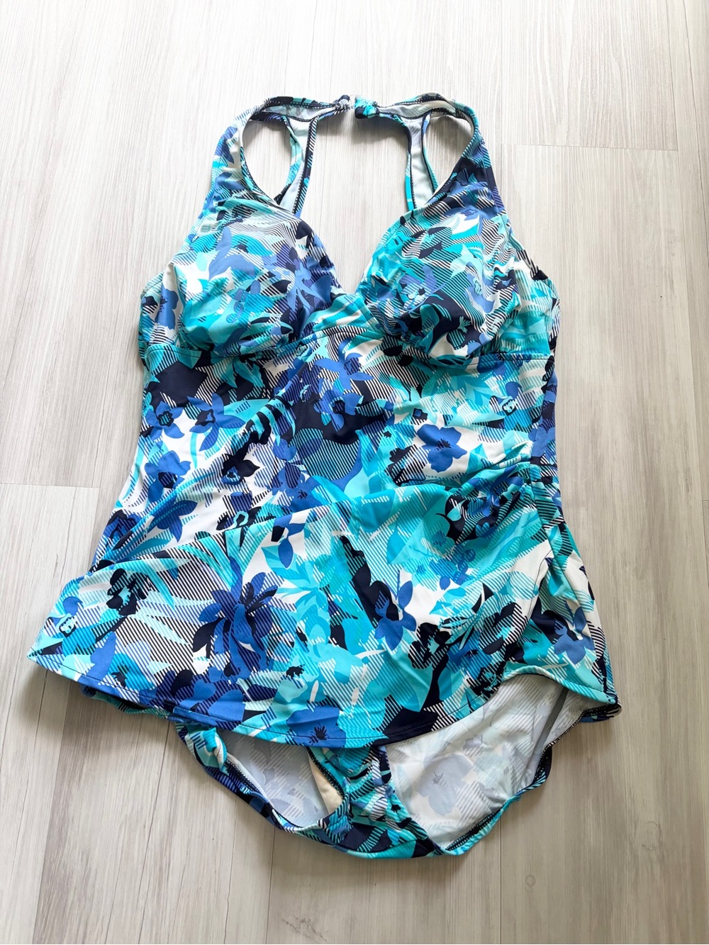 White Stag Teal and Navy Floral One-Piece Swimsuit